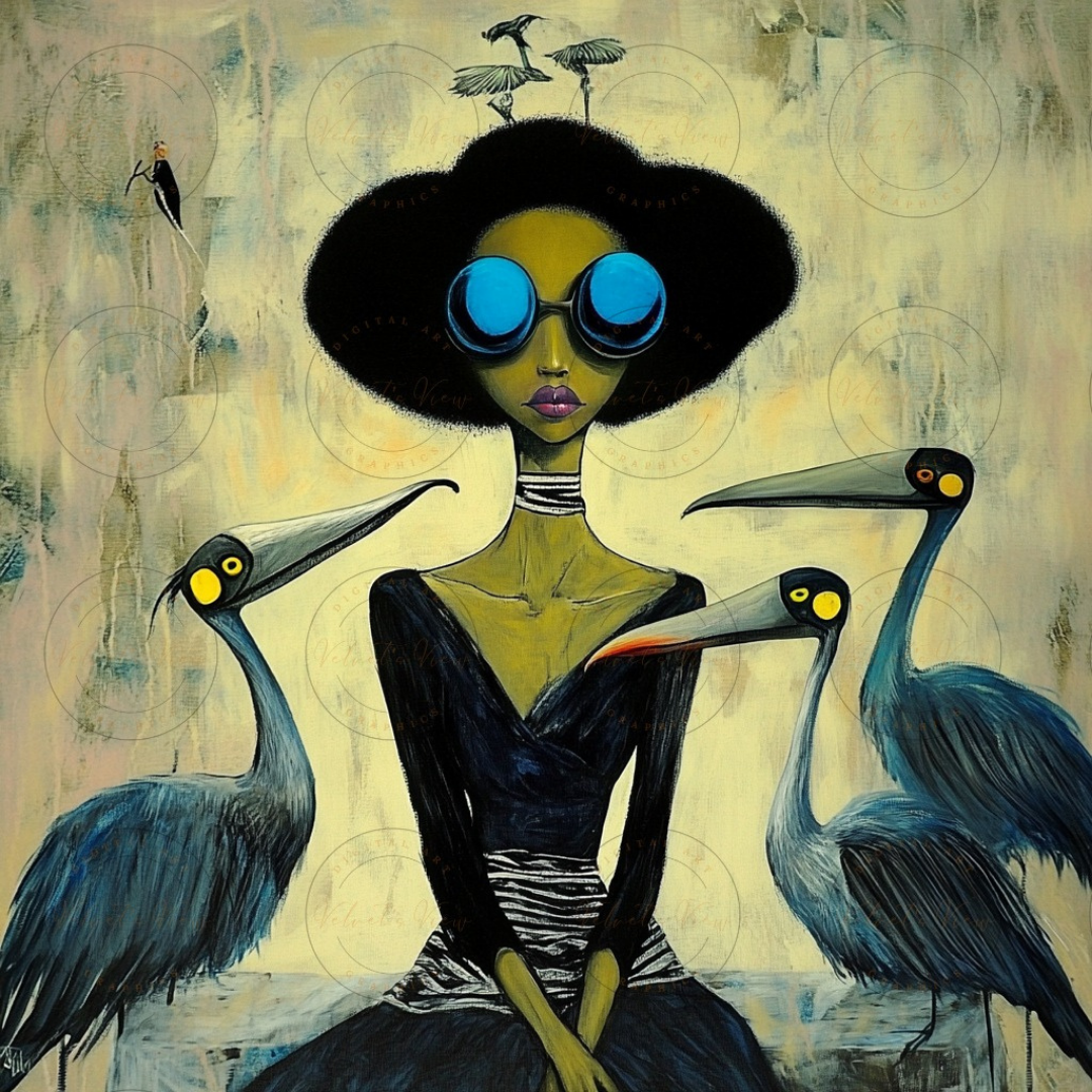 Black Girl Art  - Velvets View Digital Art - Birds of Whimsy Collection 619