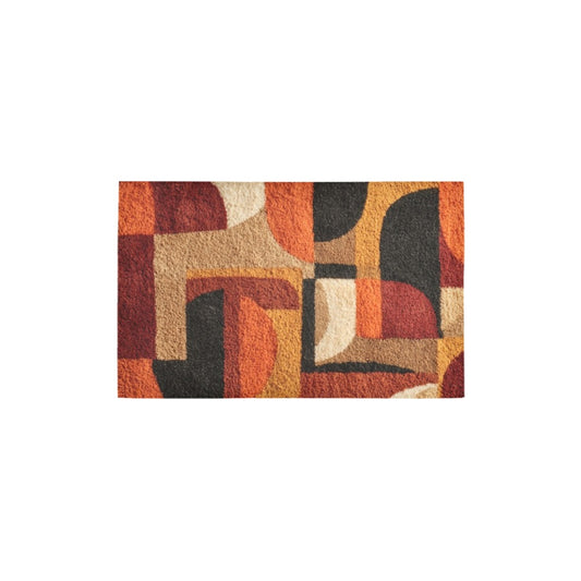 Modern Geometric Bathroom Set | Gold & Red Abstract Shower Curtain | Bold Afro-Inspired Bath Décor – Bath Rug 20''x 32'' – K239125