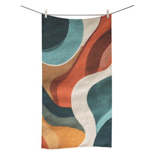 Retro Floral Bathroom Decor Set | Boho Abstract Shower Curtain, Towels & Wall Art | Mid Century Modern Bath Mat | Earth Tone Bathroom Collection - Bath Towel 30"x56" - L625587
