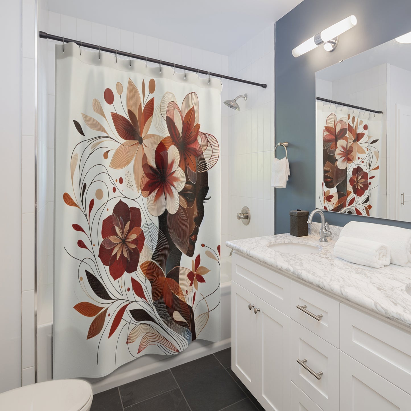 Shower Curtains - Black Girl Art - Velvet's View - Floral Whispers 4012