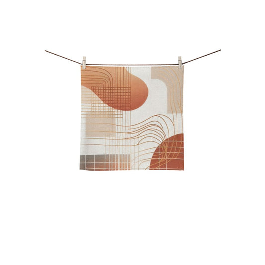 Modern Geometric Bathroom Set | Gold & Red Abstract Shower Curtain | Bold Afro-Inspired Bath Décor - Square Towel 13“x13” – L599321