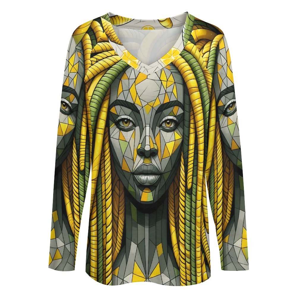 Lemon Elegance: The Mosaic Muse Collection - Long sleeve loose Tee - #2012