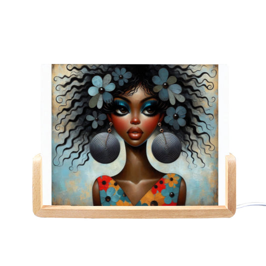 Bold & Beautiful: Afrocentric Digital Art Collection - Acrylic Photo Night Light 8"x6"(U-Shaped Beech Base) - #2017