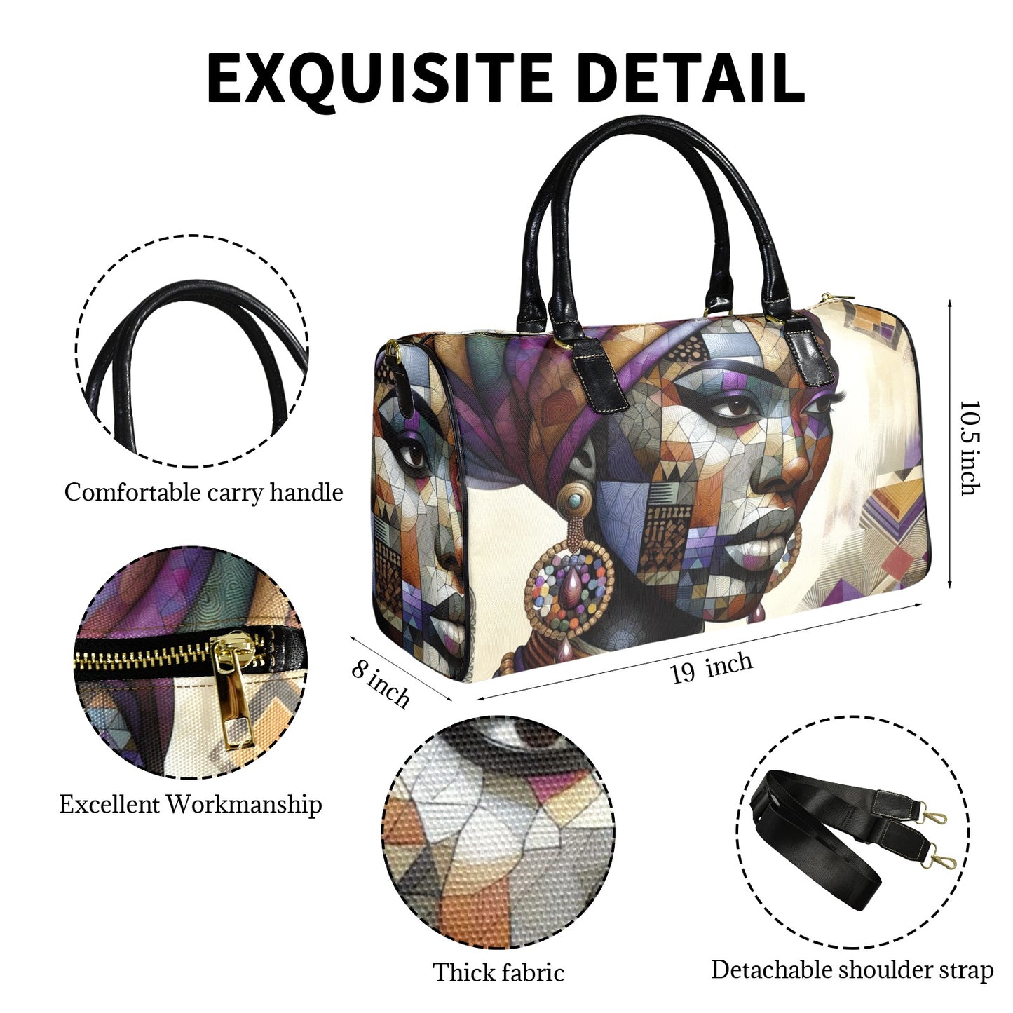 Mosaic Majesty: A Fusion of Tradition and Modernity - #2024 Large Capacity Travel Bag-Small (Black Short Patch) (1737)