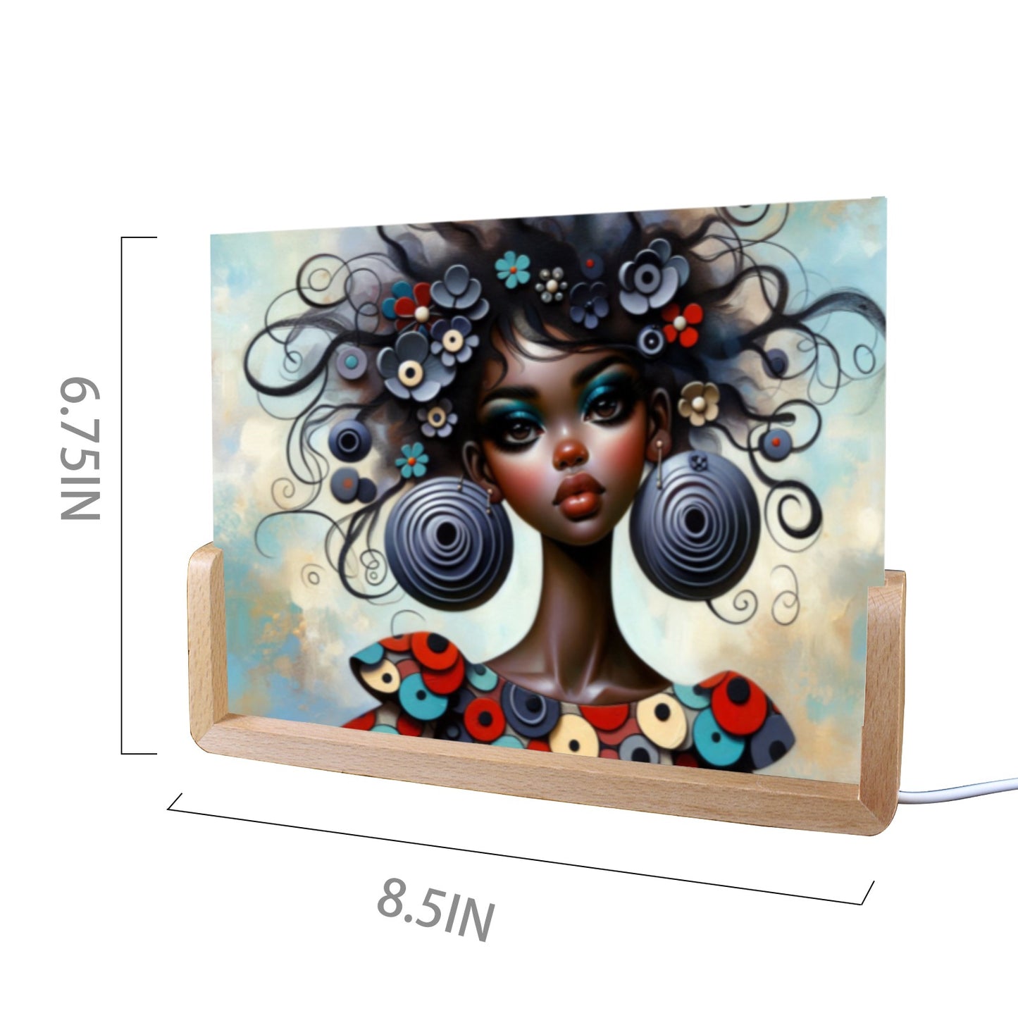 Bold & Beautiful: Afrocentric Digital Art Collection - Acrylic Photo Night Light 8"x6"(U-Shaped Beech Base) - #2011