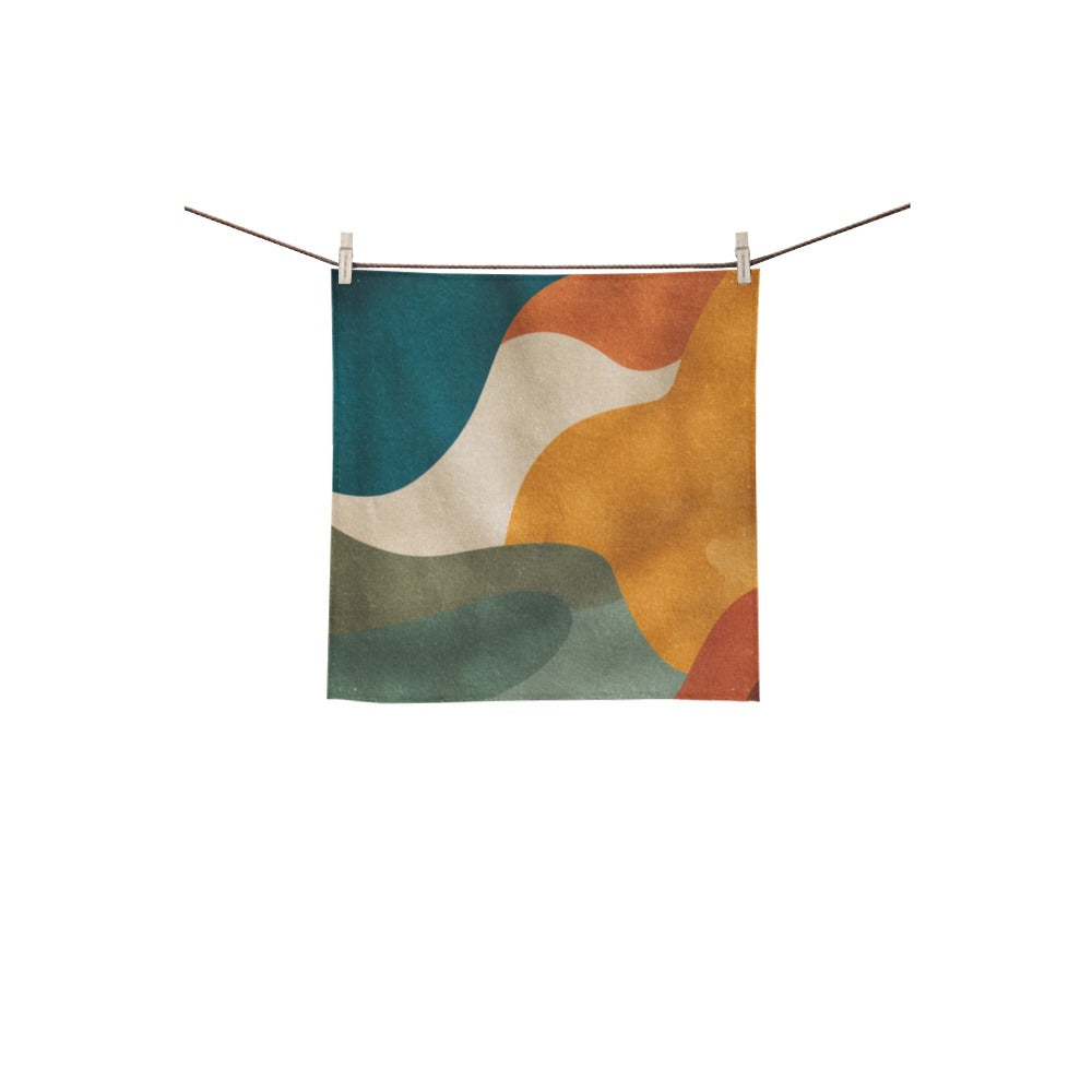 Retro Floral Bathroom Decor Set | Boho Abstract Shower Curtain, Towels & Wall Art | Mid Century Modern Bath Mat | Earth Tone Bathroom Collection - Square Towel 13“x13”