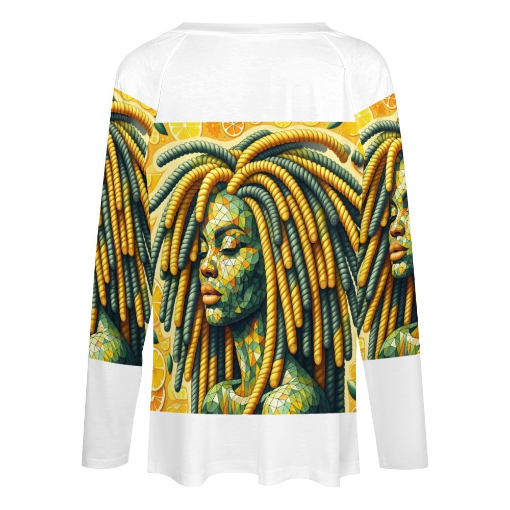 Lemon Elegance: The Mosaic Muse Collection - Long sleeve loose Tee - #2011