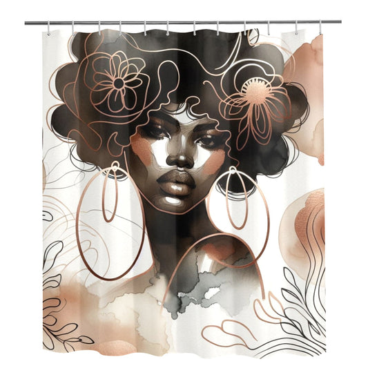 Minimalist Afrocentric Shower Curtain Collection – Black Woman Line Art, Boho Melanin Home Decor - 11885459