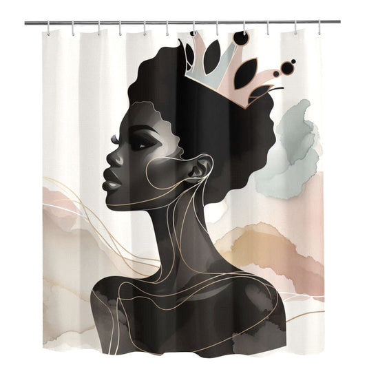Afro Royalty Shower Curtain Collection – Black Queen Silhouette Art for Bathroom Décor - 204753245