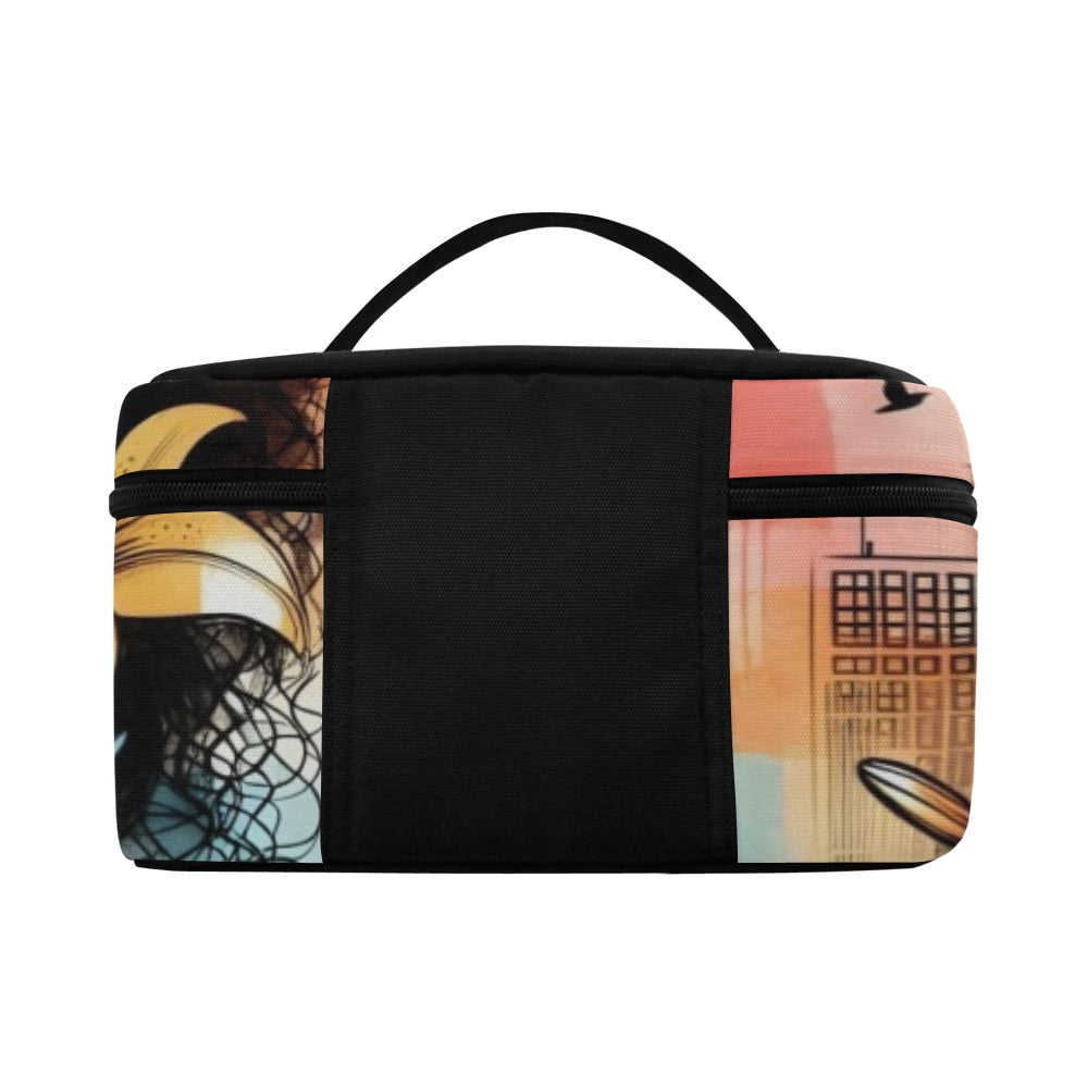 Cosmetic Bag/Large - Velvet's View - Urban Blossoms - Vibrant Cityscapes and Floral Dreams Collection - (Model 1658)
