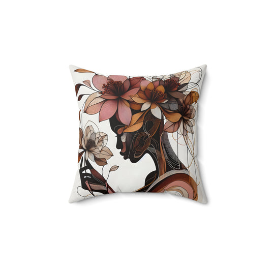 Spun Polyester Square Pillow  - Black Girl Art - Velvet's View - Floral Whispers Collection -