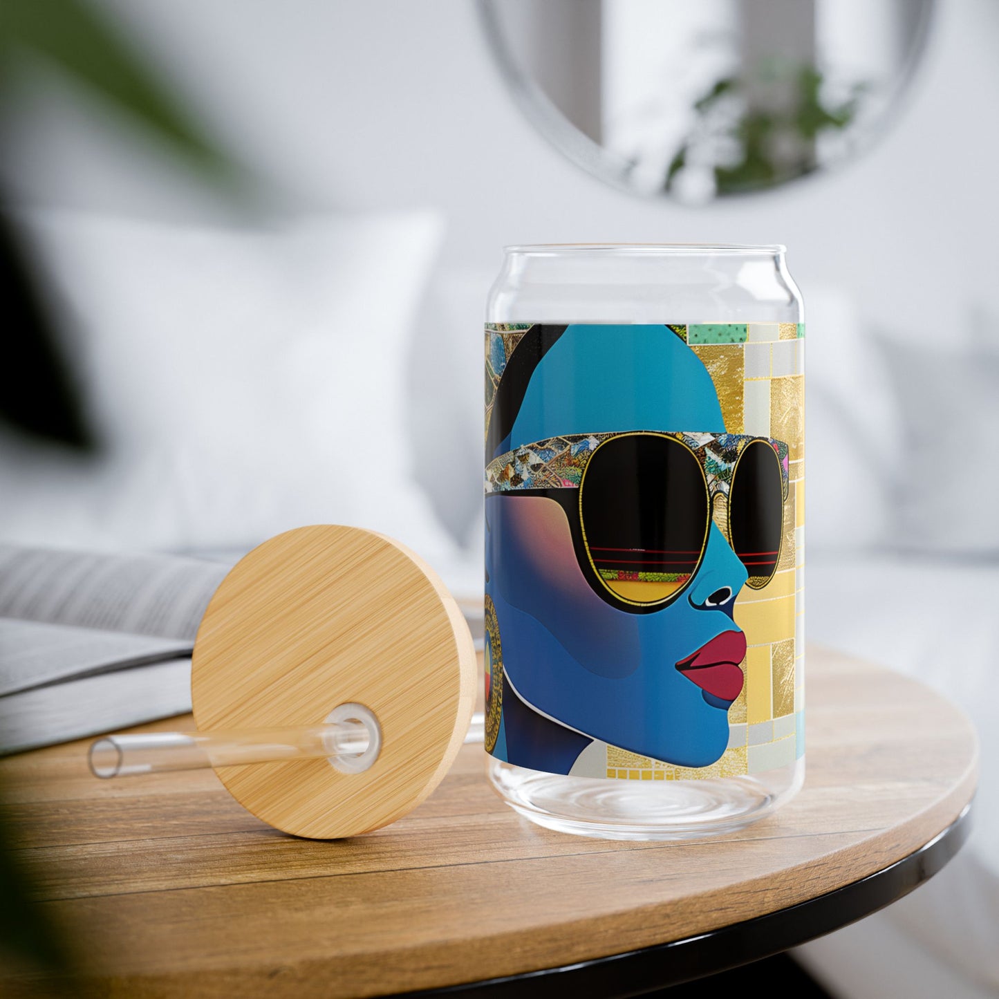 Sipper Glass - Black Girl Art - Velvet's View - Vibrant Visions - The Bohemian Collection - 16oz
