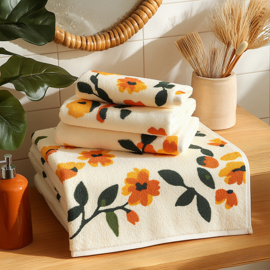 Retro Floral Bathroom Decor Set | Boho Abstract Shower Curtain, Towels & Wall Art | Mid Century Modern Bath Mat | Earth Tone Bathroom Collection - Bath Rug 20''x 32''