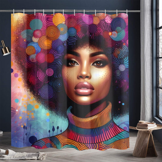 Shower Curtain - Black Girl Art - Velvet's View - Afro Radiance - A Celebration of Color and Culture -72"x84" 992