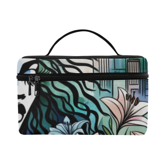 Cosmetic Bag/Large - Velvet's View - Urban Blossoms - Vibrant Cityscapes and Floral Dreams Collection - (Model 1658)