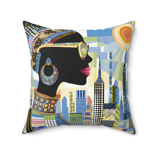 Spun Polyester Square Pillow - Black Girl Art - Velvet's View - Vibrant Visions - The Bohemian Collection