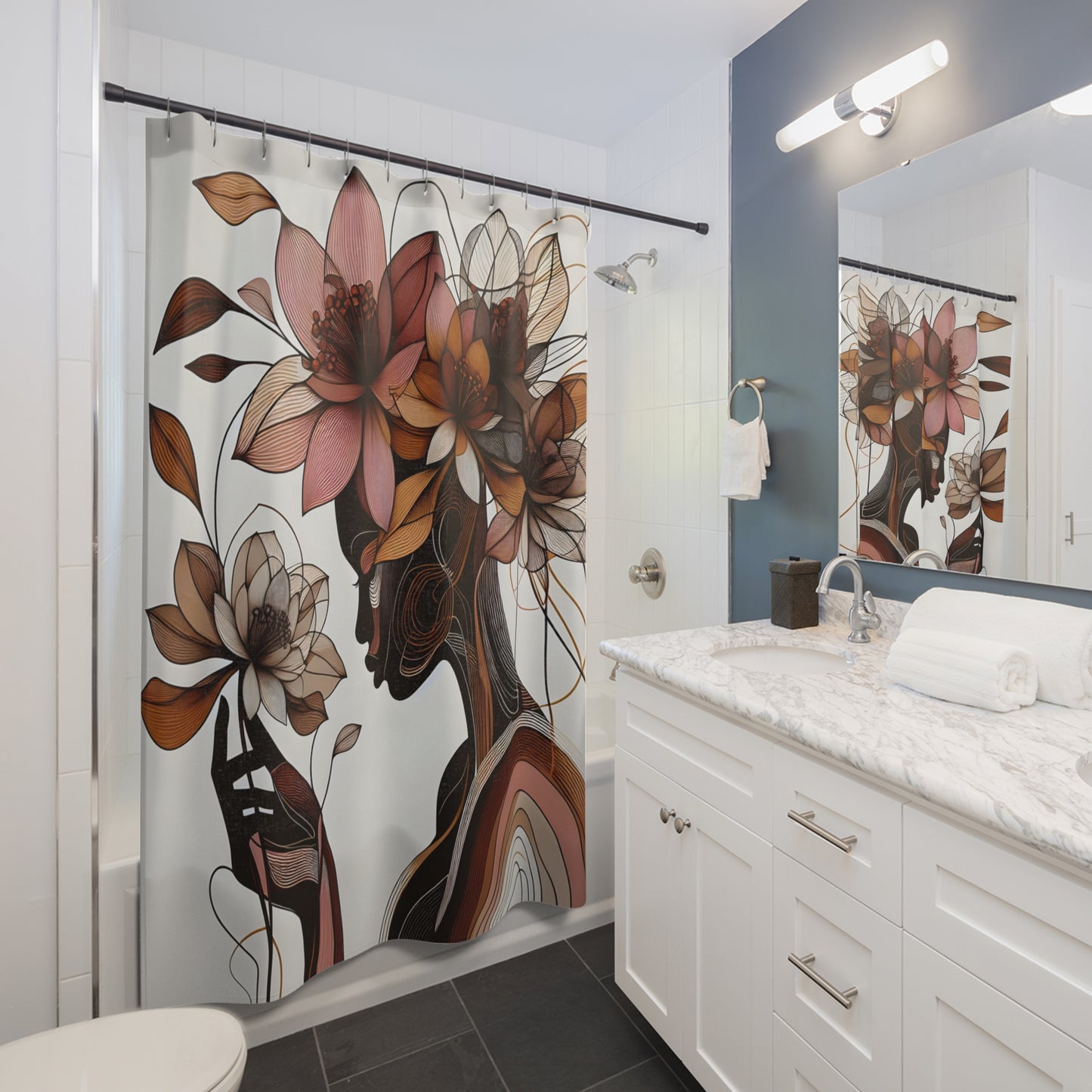 Shower Curtains - Black Girl Art - Velvet's View - Floral Whispers 4014