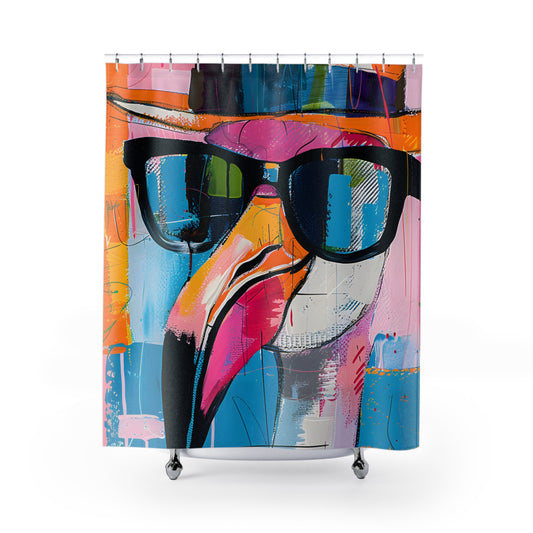 Shower Curtains - Black Girl Art - Velvet's View - Funky Flamingos Collection 613