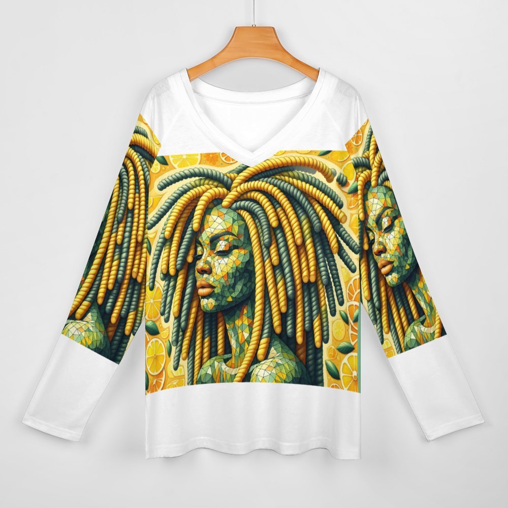 Lemon Elegance: The Mosaic Muse Collection - Long sleeve loose Tee - #2011