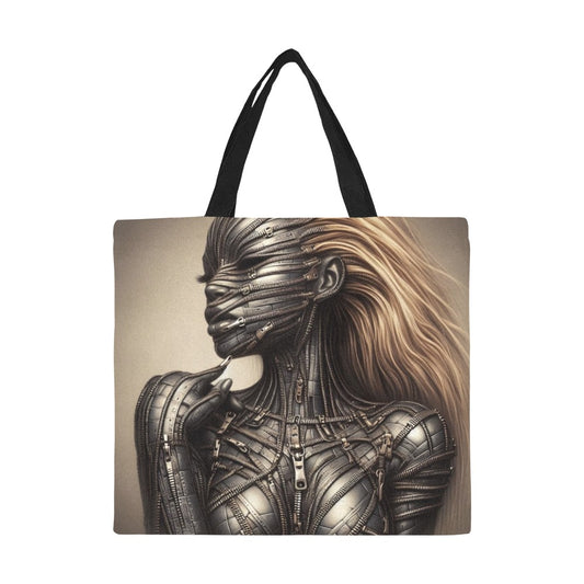All Over Print Canvas Tote Bag/Large - Velvet's View - Mechanical Muse - The Fusion of Fashion and Futurism - (Model 1699)
