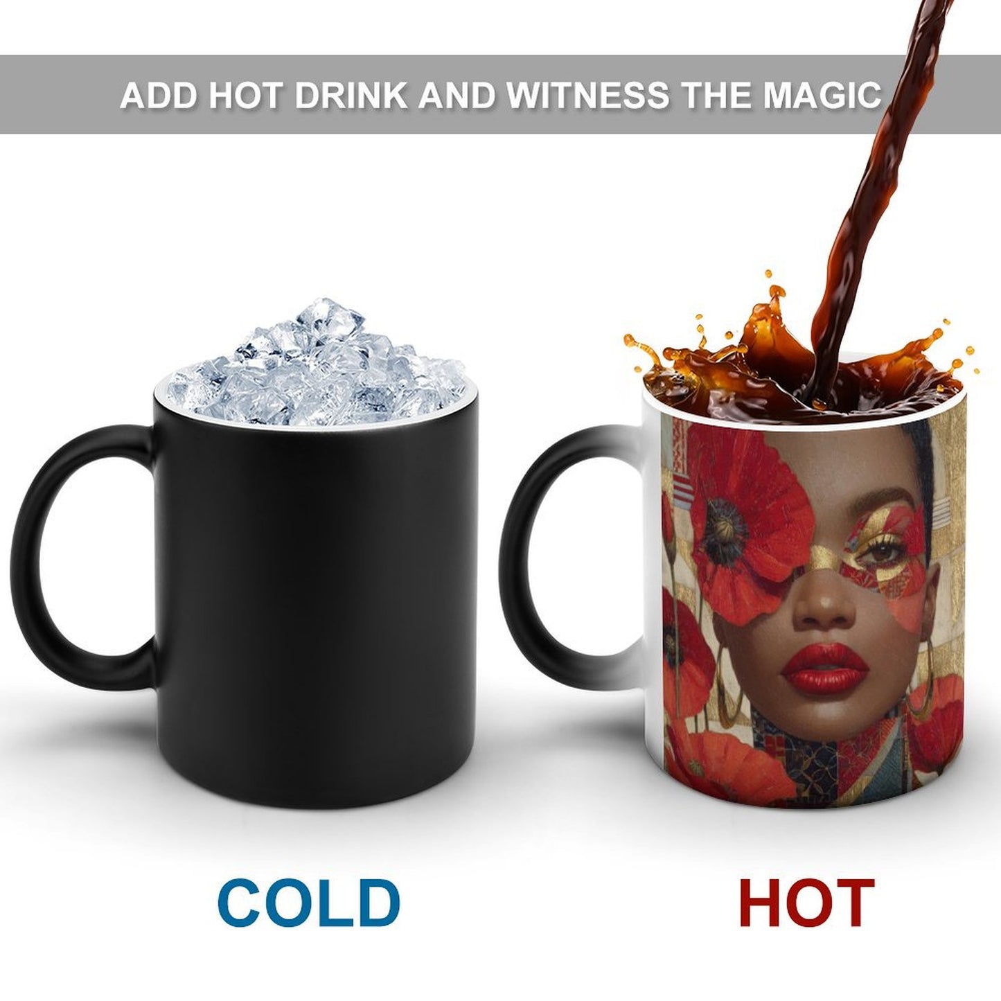 The Gilded Bloom Collection – Red Poppy Portrait Series (Coffee Mugs) by Velvet's View - Discoloration Mug Discoloration Mug - B47891