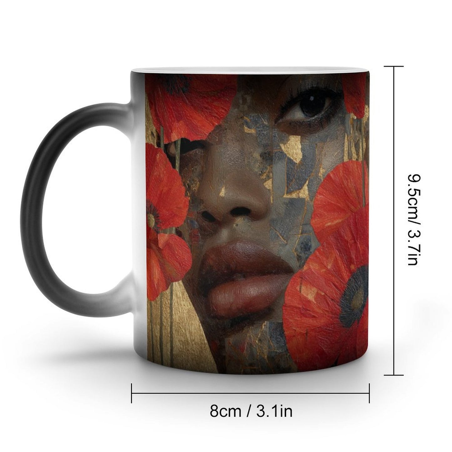 The Gilded Bloom Collection – Red Poppy Portrait Series (Coffee Mugs) by Velvet's View - Discoloration Mug Discoloration Mug - B47485