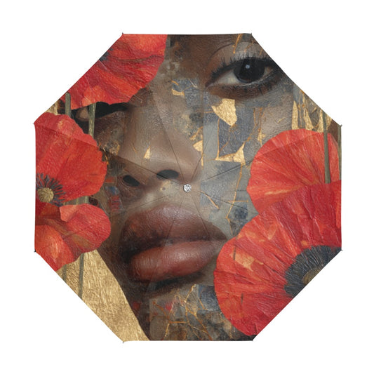 Gilded Bloom: The Poppy Portrait Umbrella Series Anti-UV Foldable Umbrella (U08) - A526685