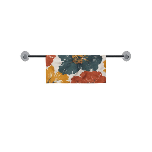 Retro Floral Bathroom Decor Set | Boho Abstract Shower Curtain, Towels & Wall Art | Mid Century Modern Bath Mat | Earth Tone Bathroom Collection - Square Towel 13“x13” - F525647