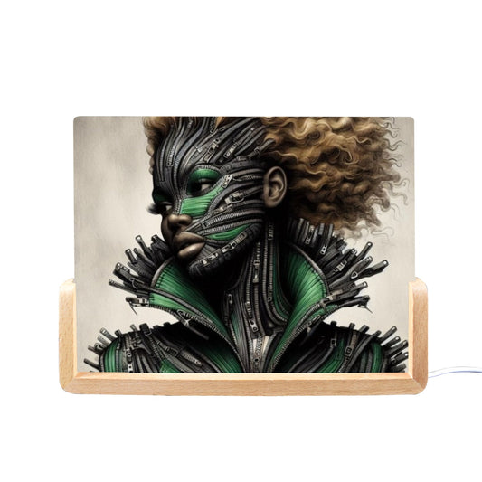 Acrylic Photo Night Light - Velvet's View - Mechanical Muse - The Fusion of Fashion and Futurism Collection - 8"x6"(U-Shaped Beech Base)