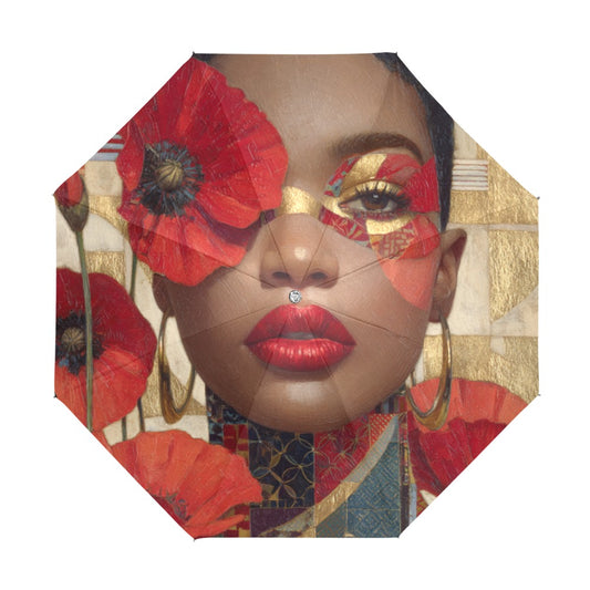 Gilded Bloom: The Poppy Portrait Umbrella Series Anti-UV Foldable Umbrella (U08) - A526695