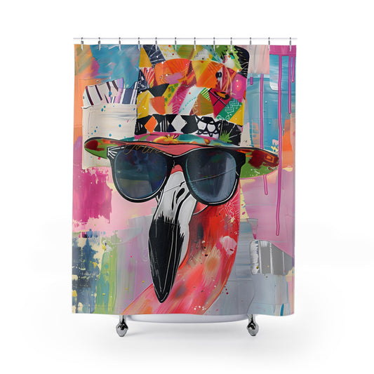 Shower Curtains - Black Girl Art - Velvet's View - Funky Flamingos Collection 614