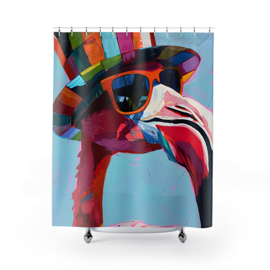 Shower Curtains - Black Girl Art - Velvet's View - Funky Flamingos Collection 607