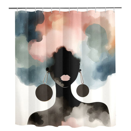 Afro Watercolor Shower Curtain Collection – Black Woman Silhouette Art for Bathroom Décor - 8670094