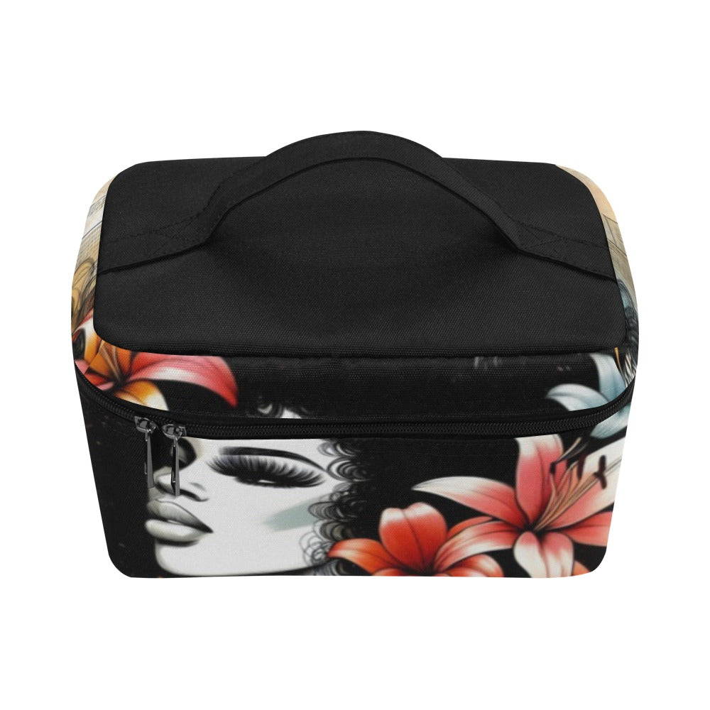 Cosmetic Bag/Large - Velvet's View - Urban Blossoms - Vibrant Cityscapes and Floral Dreams Collection - (Model 1658)