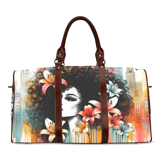 Waterproof Travel Bag/Large - Velvet's View - Urban Blossoms - Vibrant Cityscapes and Floral Dreams Collection - (Model 1639)