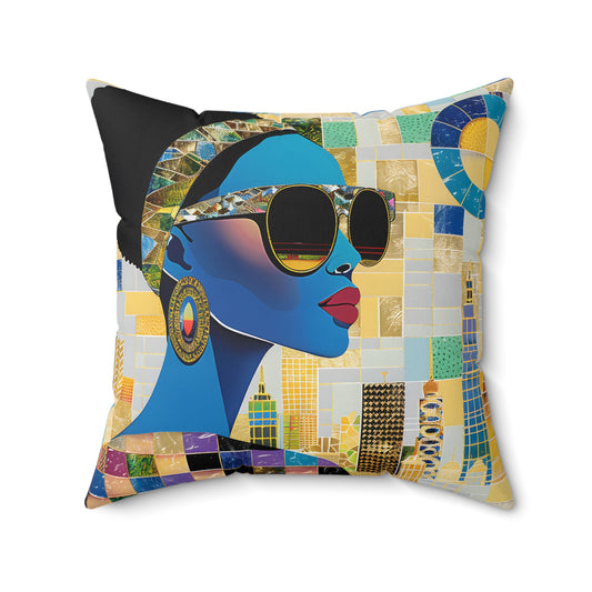 Spun Polyester Square Pillow - Black Girl Art - Velvet's View - Vibrant Visions - The Bohemian Collection