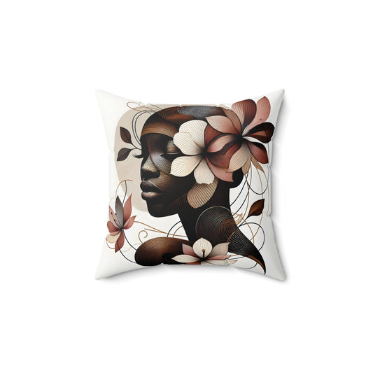 Spun Polyester Square Pillow  - Black Girl Art - Velvet's View - Floral Whispers Collection -
