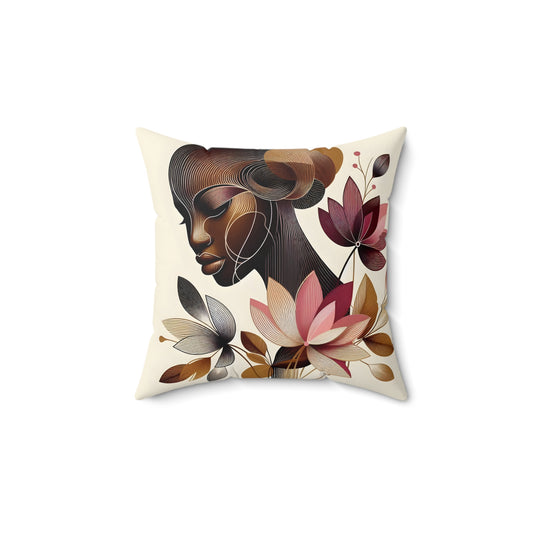 Spun Polyester Square Pillow  - Black Girl Art - Velvet's View - Floral Whispers Collection -