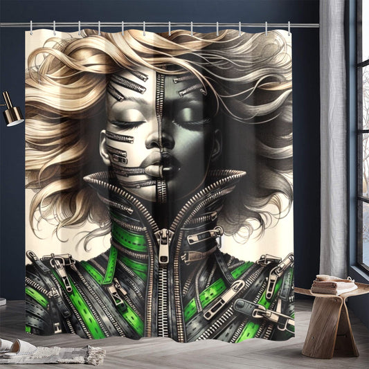 Shower Curtain  - Velvet's View - Mechanical Muse - The Fusion of Fashion and Futurism - 72"x84" 1610