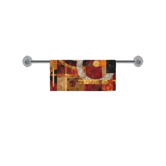 Modern Geometric Bathroom Set | Gold & Red Abstract Shower Curtain | Bold Afro-Inspired Bath Décor -  Square Towel 13“x13” – L539380