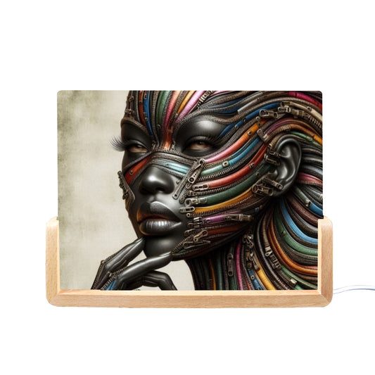 Acrylic Photo Night Light - Velvet's View - Mechanical Muse - The Fusion of Fashion and Futurism Collection - 8"x6"(U-Shaped Beech Base)