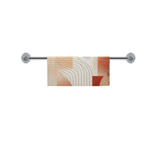 Modern Geometric Bathroom Set | Gold & Red Abstract Shower Curtain | Bold Afro-Inspired Bath Décor  -  Square Towel 13“x13” – L535221
