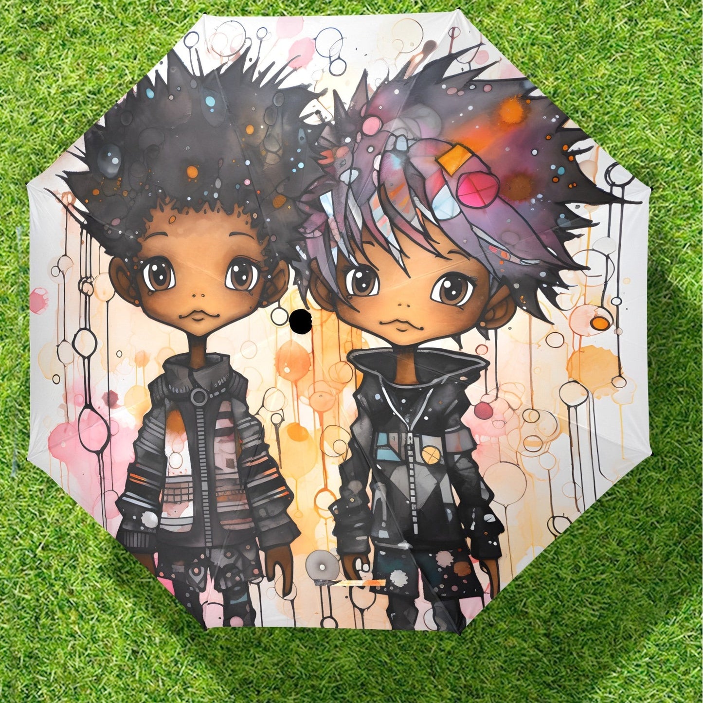Semi-Automatic Foldable Umbrella - Black Girl Art - Velvet's View - Whimsical Kool Kids Collection - (Model U12)