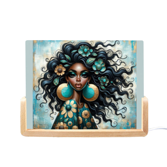 Bold & Beautiful: Afrocentric Digital Art Collection - Acrylic Photo Night Light 8"x6"(U-Shaped Beech Base) - #2018