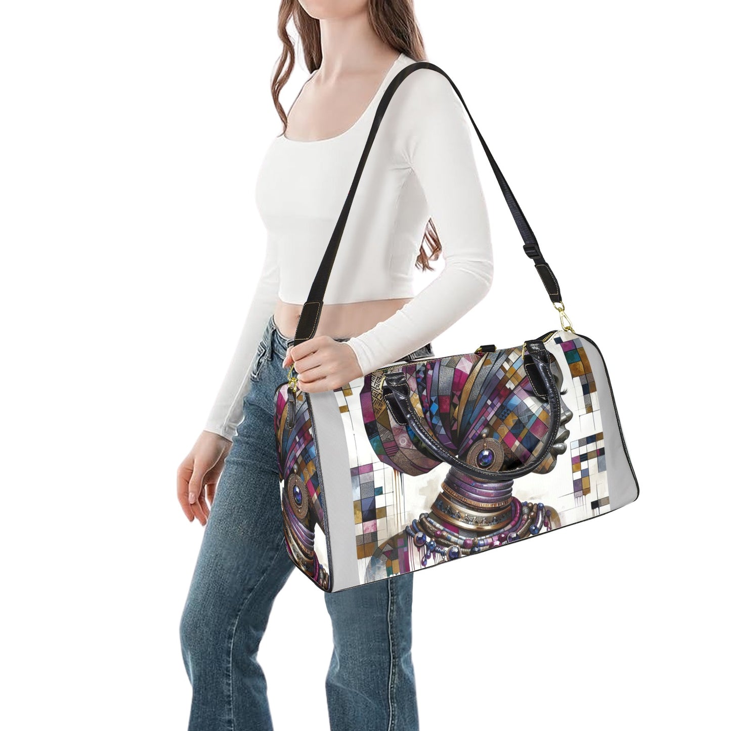 Mosaic Majesty: A Fusion of Tradition and Modernity - #2023 Large Capacity Travel Bag-Small (Black Short Patch) (1737)
