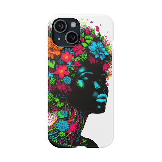 Slim Phone Cases - Black Girl Art - Velvet's View - Floral Fusion - The Essence of Nature and Beauty