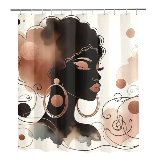 Minimalist Afrocentric Shower Curtain Collection – Black Woman Line Art, Boho Melanin Home Decor - 4828002