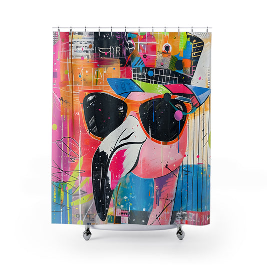 Shower Curtains - Black Girl Art - Velvet's View - Funky Flamingos Collection 615