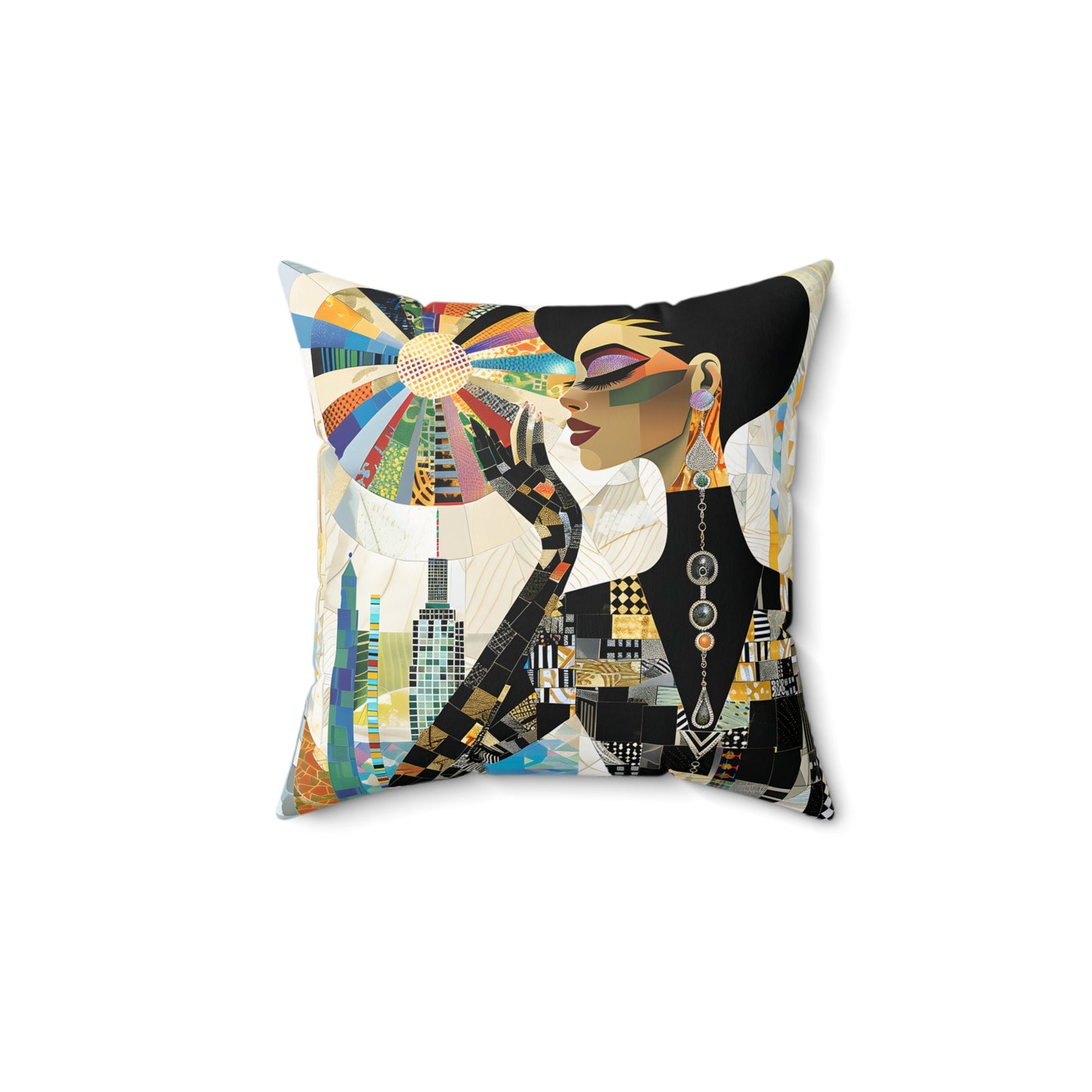 Spun Polyester Square Pillow - Black Girl Art - Velvet's View - Vibrant Visions - The Bohemian Collection