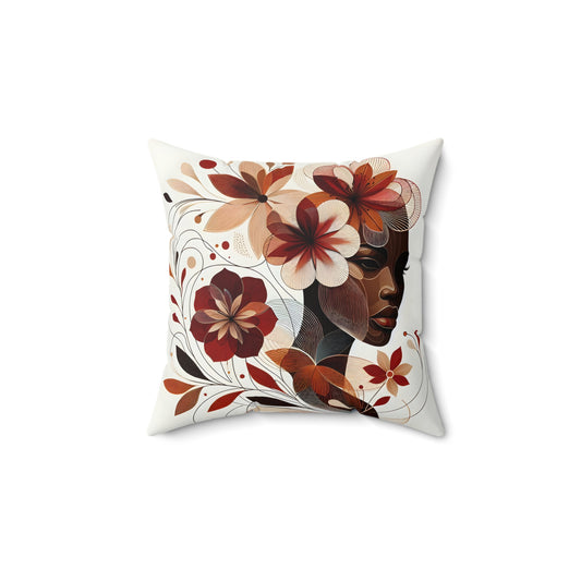 Spun Polyester Square Pillow  - Black Girl Art - Velvet's View - Floral Whispers Collection -